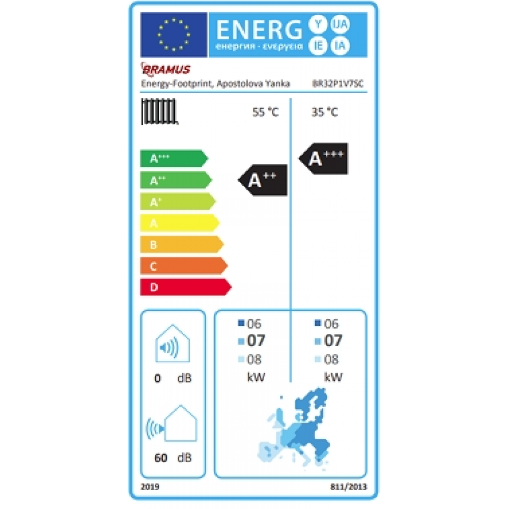 Μονοφασική αντλία θερμότητας αέρος-νερού Bramus BR32P1V7SC 7.1kW Monobloc με DC Inverter.
