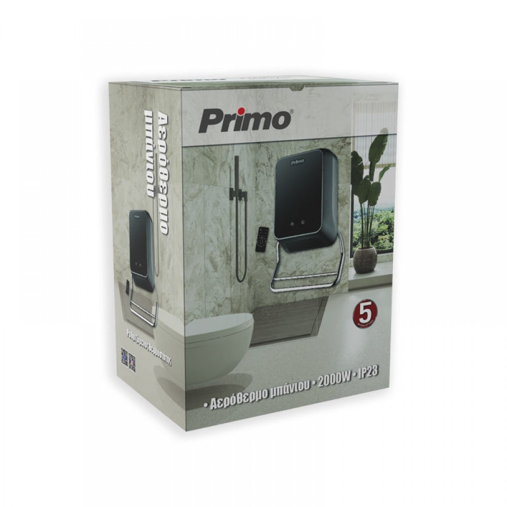 Αερόθερμο Μπάνιου Τοίχου Primo PRBH-81122 2000W Μαύρο, με IP23, Τηλεχειριστήριο, RESP-810122