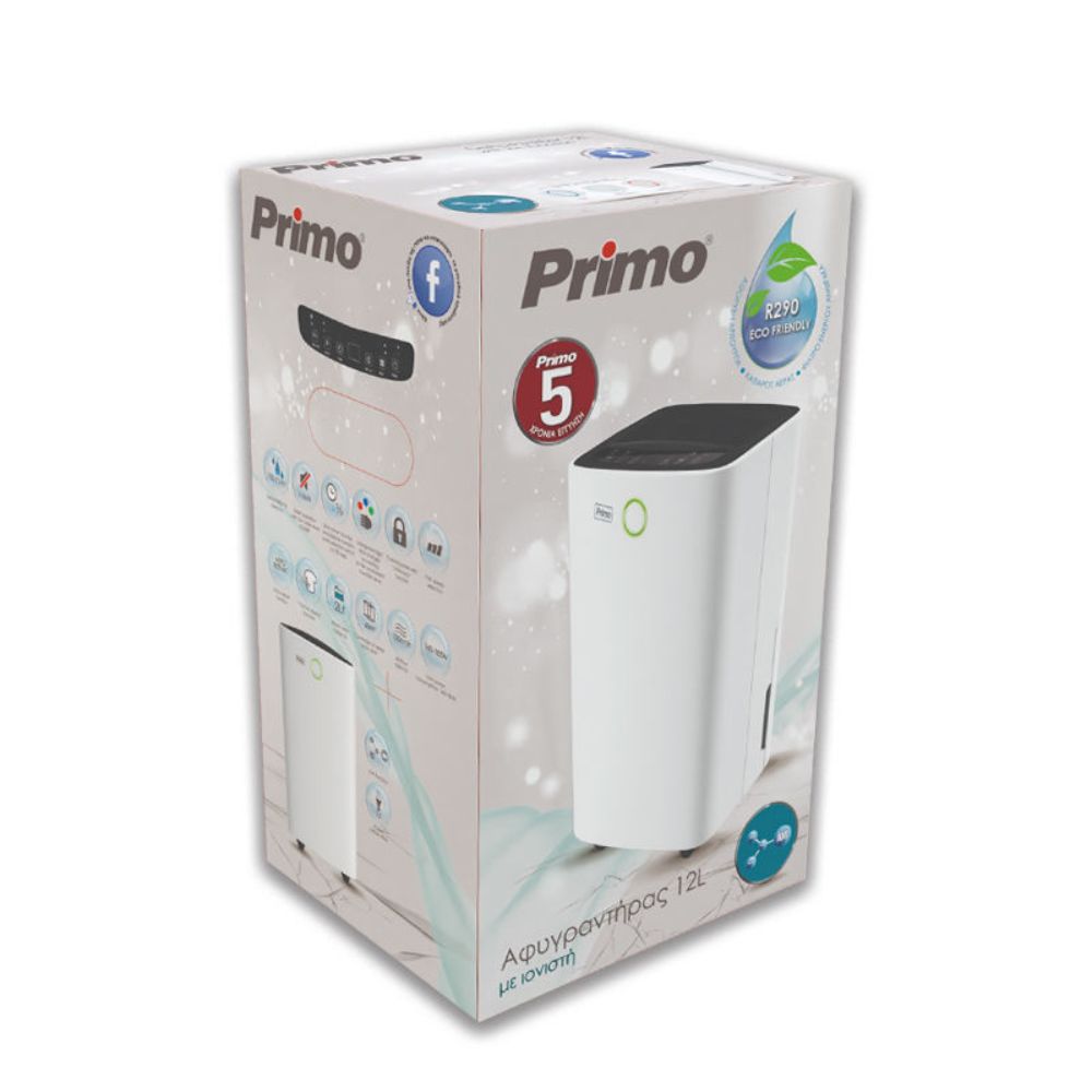 Αφυγραντήρας Primo PRDH-45003i, 12L, Αθόρυβος 36dB, Ιονιστής, Στέγνωμα Ρούχων - RESP-450003
