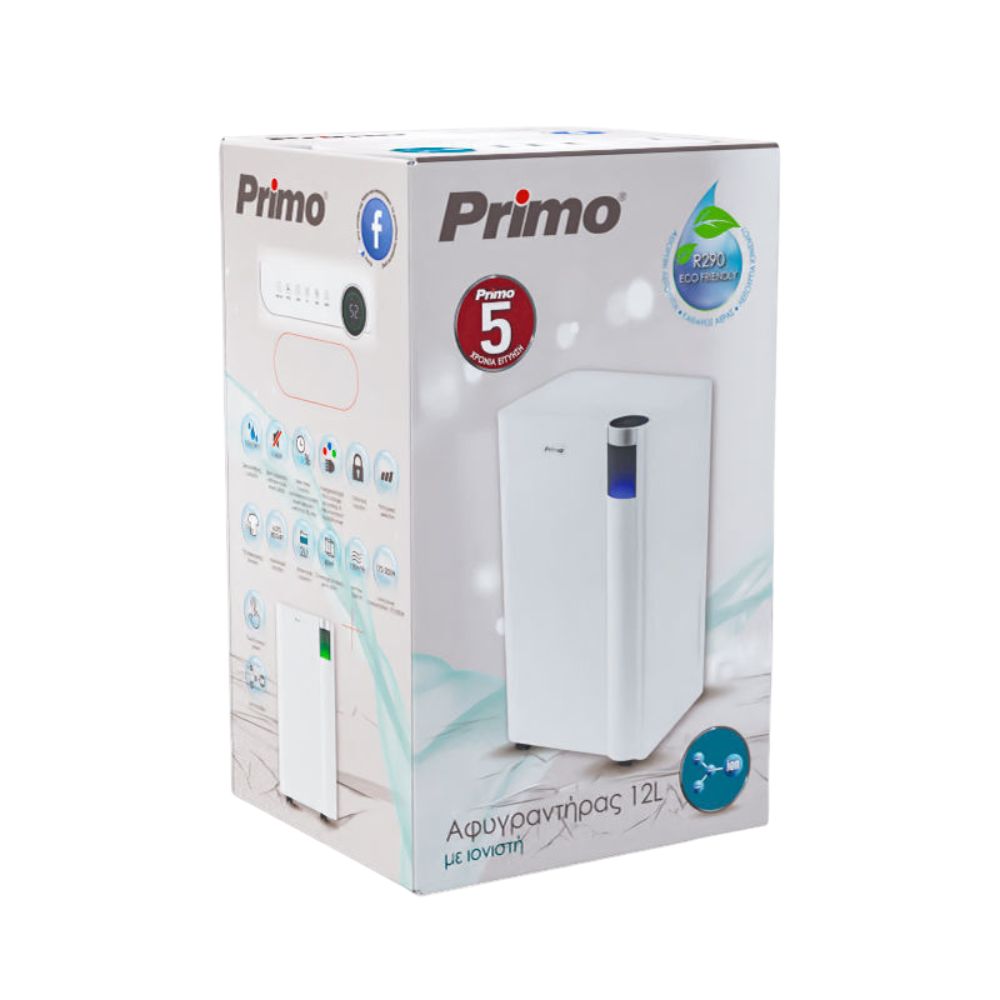 Αφυγραντήρας Primo PRDH-45017i 12L, Αθόρυβος 38dB, Ιονιστής, Φίλτρο Άνθρακα, για 60 τ.μ. - RESP-450017